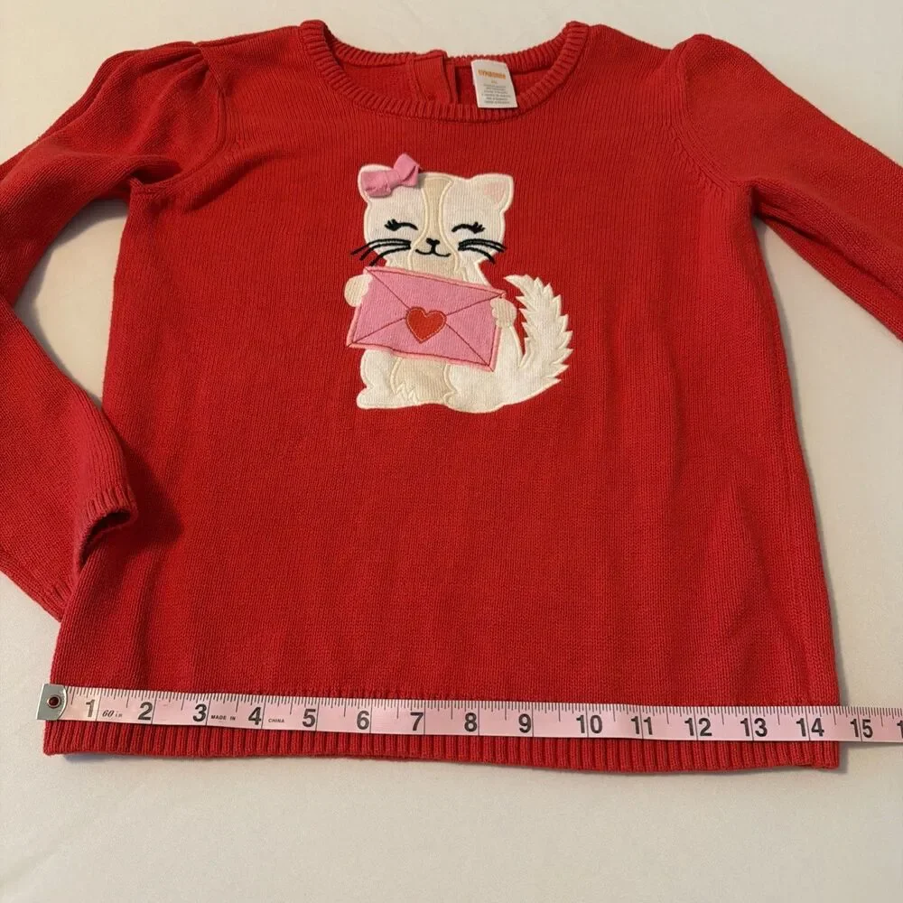 Gymboree Valentines Day Sweater Girls Sz 10 Red Knit Cat Valentine Bow Cute Love
